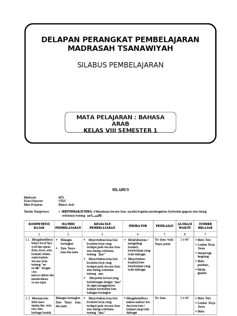Silabus Bahasa Arab Kls Viii Pdf