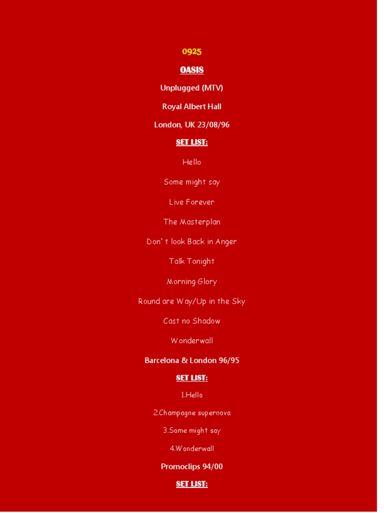 OASIS Live Setlists and Promoclips | PDF