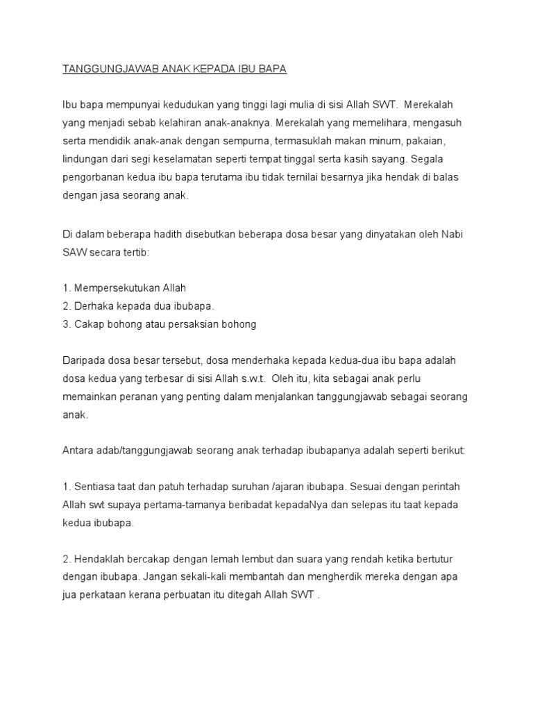 Tanggungjawab Anak Kepada Ibu Bapa