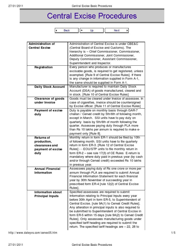 Central Excise Basic Procedures PDF Excise Taxation