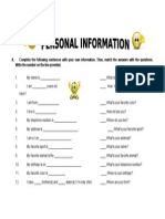 A. Complete The Following Sentences With Your Own Information. Then, Match The Answers With The Questions. Write The Number On The Line Provided