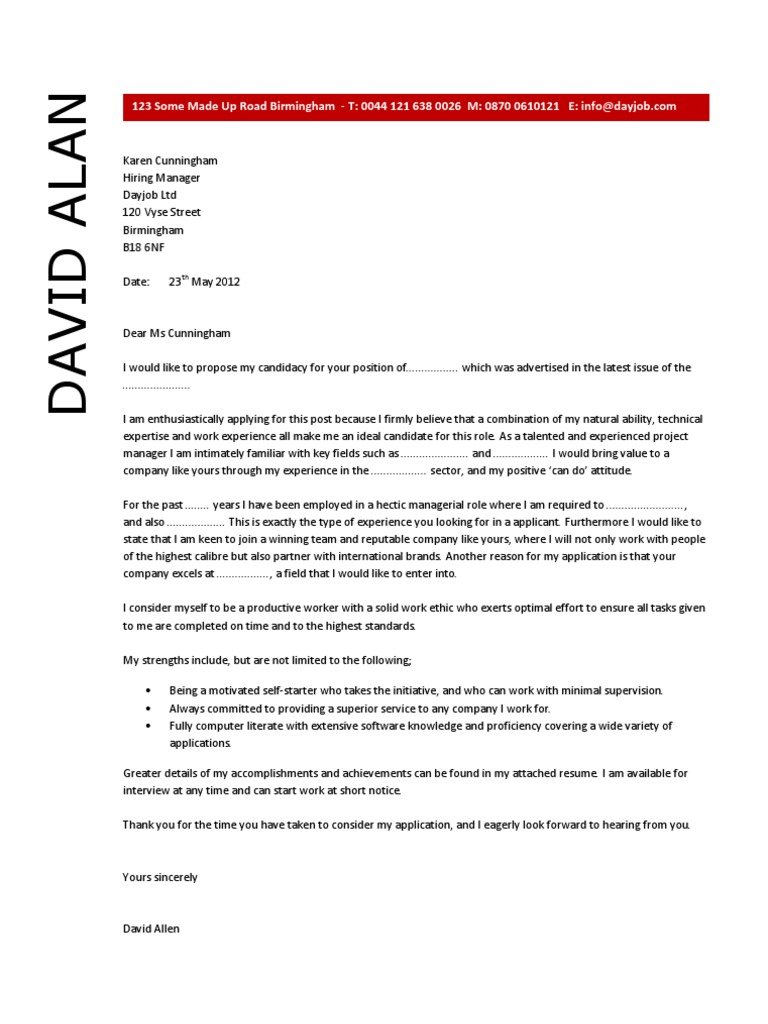 project manager cover letter uk