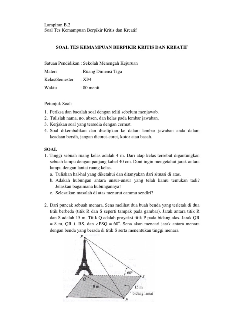 Soal Tes Kemampuan Berpikir Kritis Dan Kreatiffurahasekaiwordpress