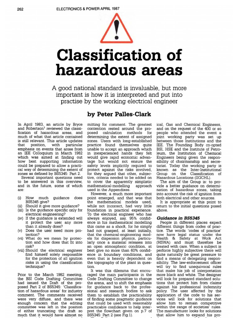 Classification of Hazardous Areas PDF Risk Safety