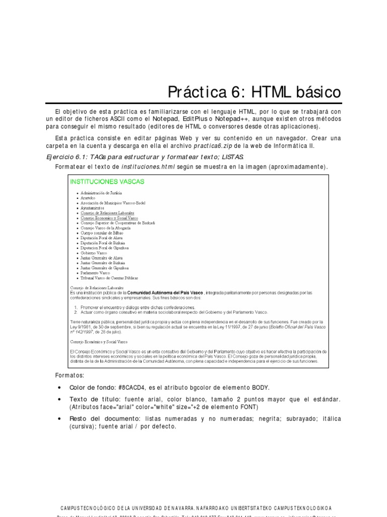 Práctica 6: Ejercicios de HTML | PDF | HTML | Página web