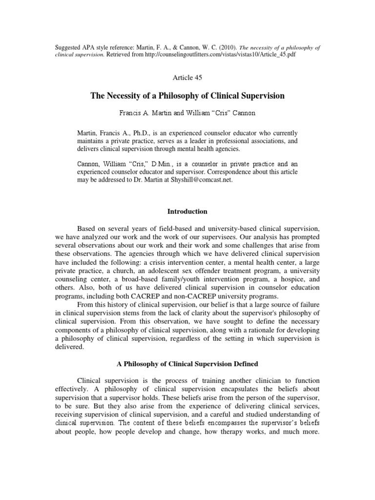 Philosophy of Clinical Supervision Insights | PDF | Psychotherapy ...