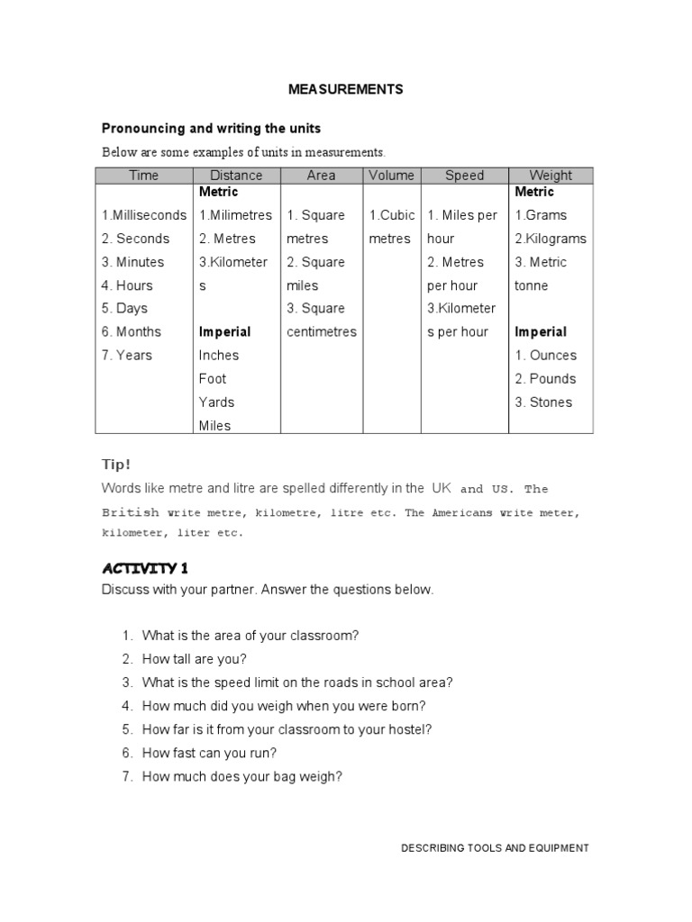 Measurements | PDF | Litre | Measurement