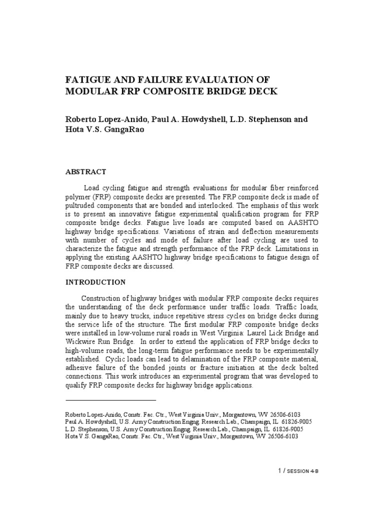 Fatigue and Failure Evaluation of Modular FRP Composite Bridge Deck ...