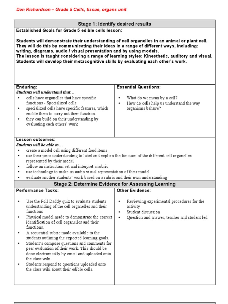 Grade 5 Specialized Cells Lesson Plan | PDF | Learning Styles ...