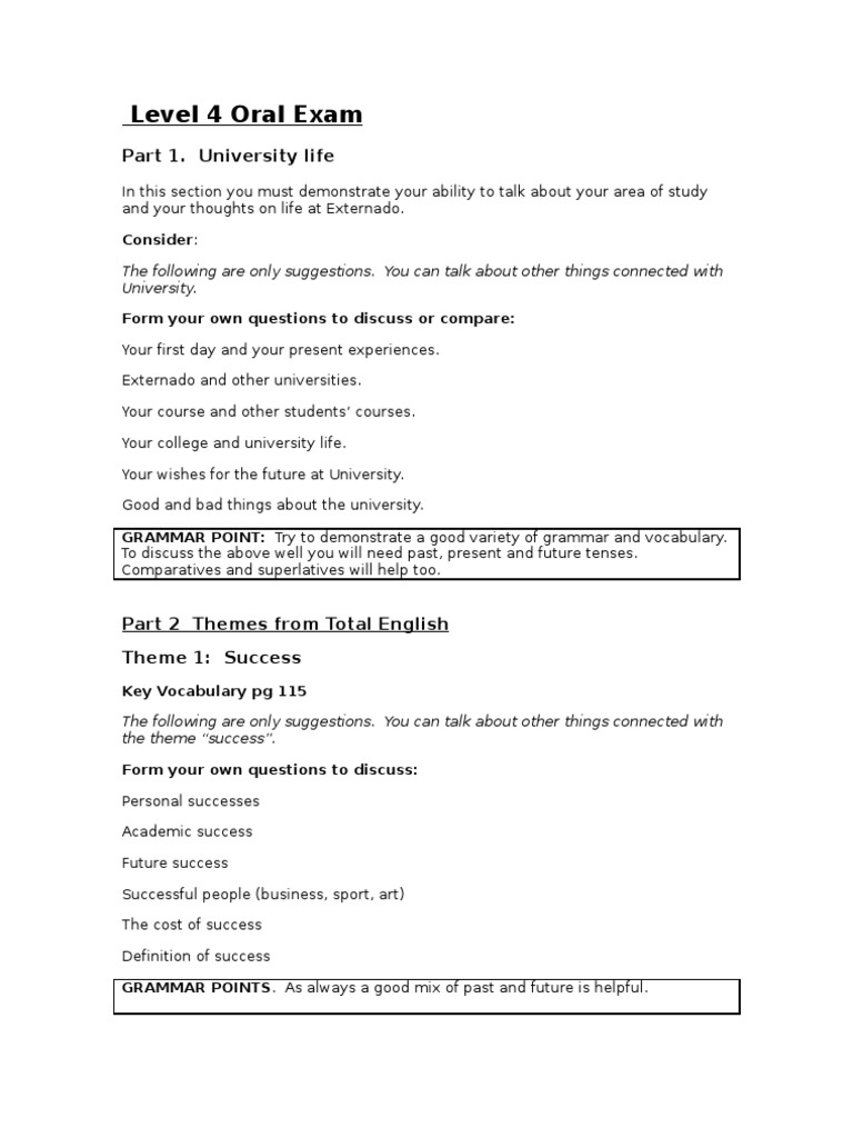 Level 4 Oral Exam Guidelines | PDF | English Language | Cognition