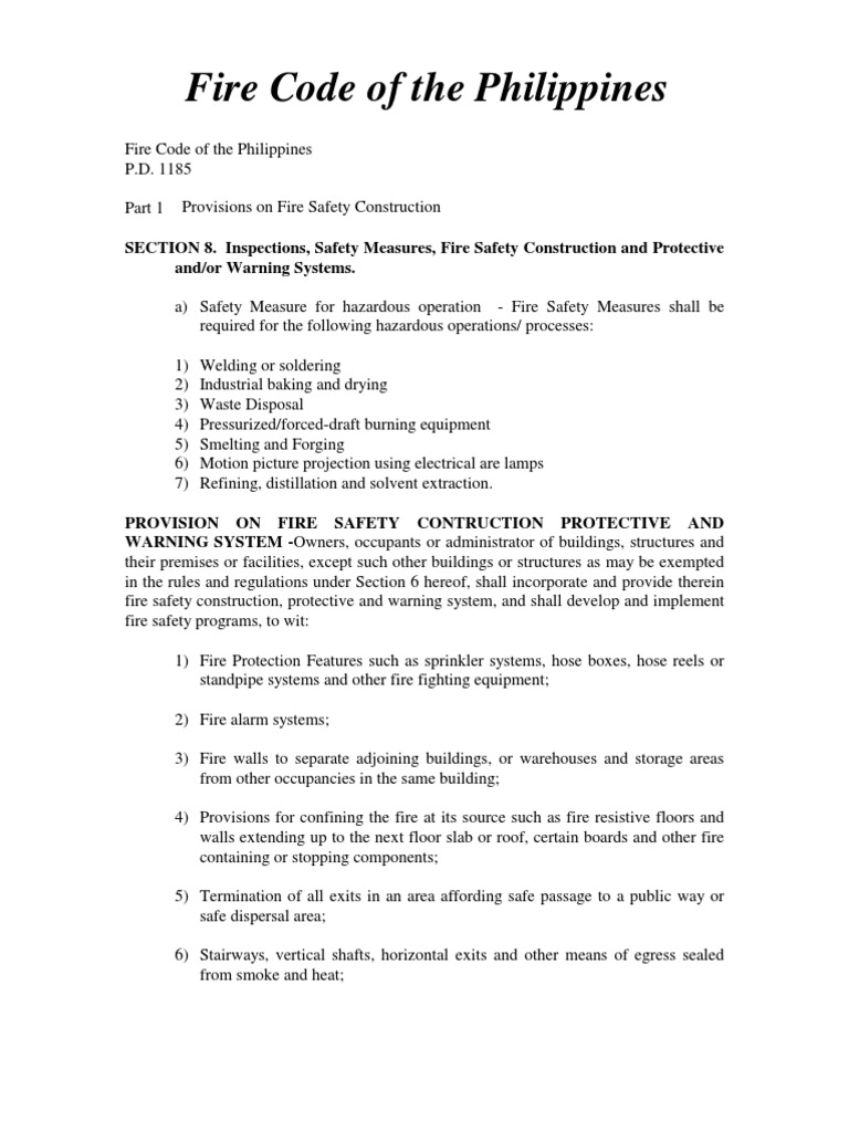 Fire Code of The Philippines-PD-1185 PDF | PDF | Stairs | Fire Safety