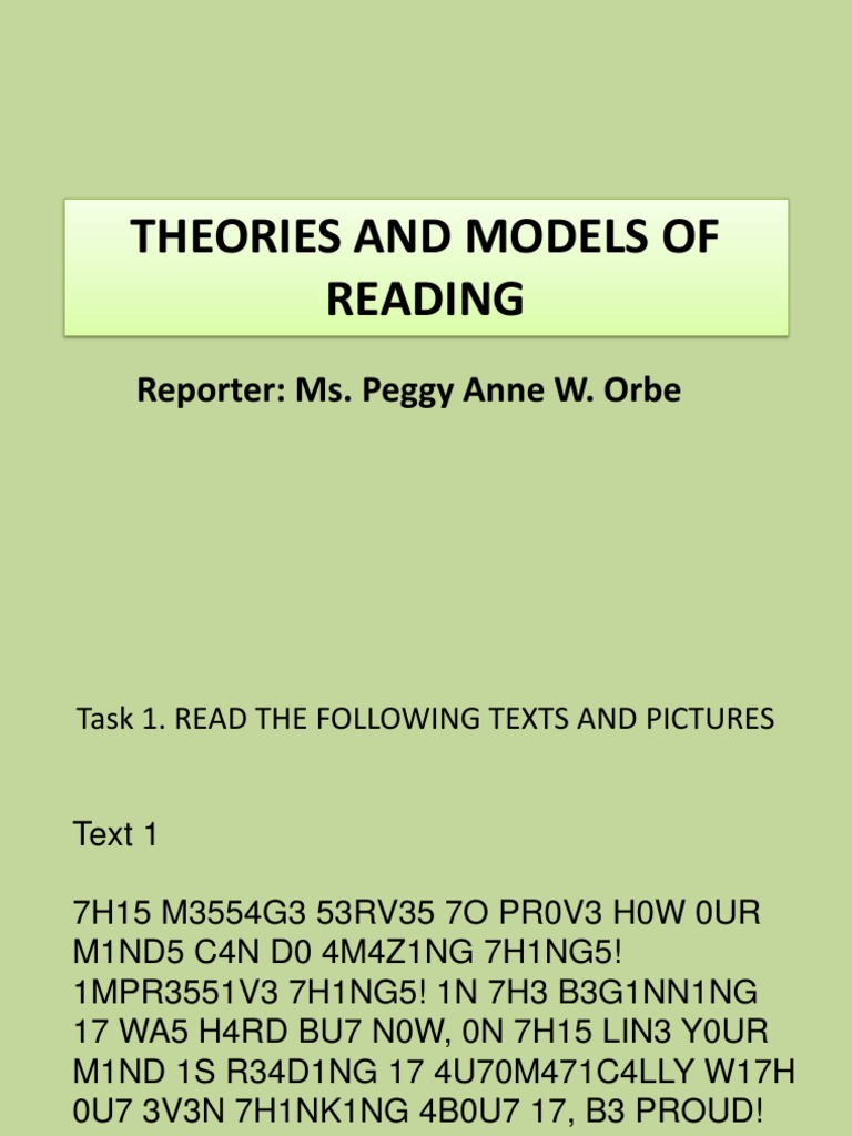Theories and Models of Reading Schema (Psychology) Reading (Process)