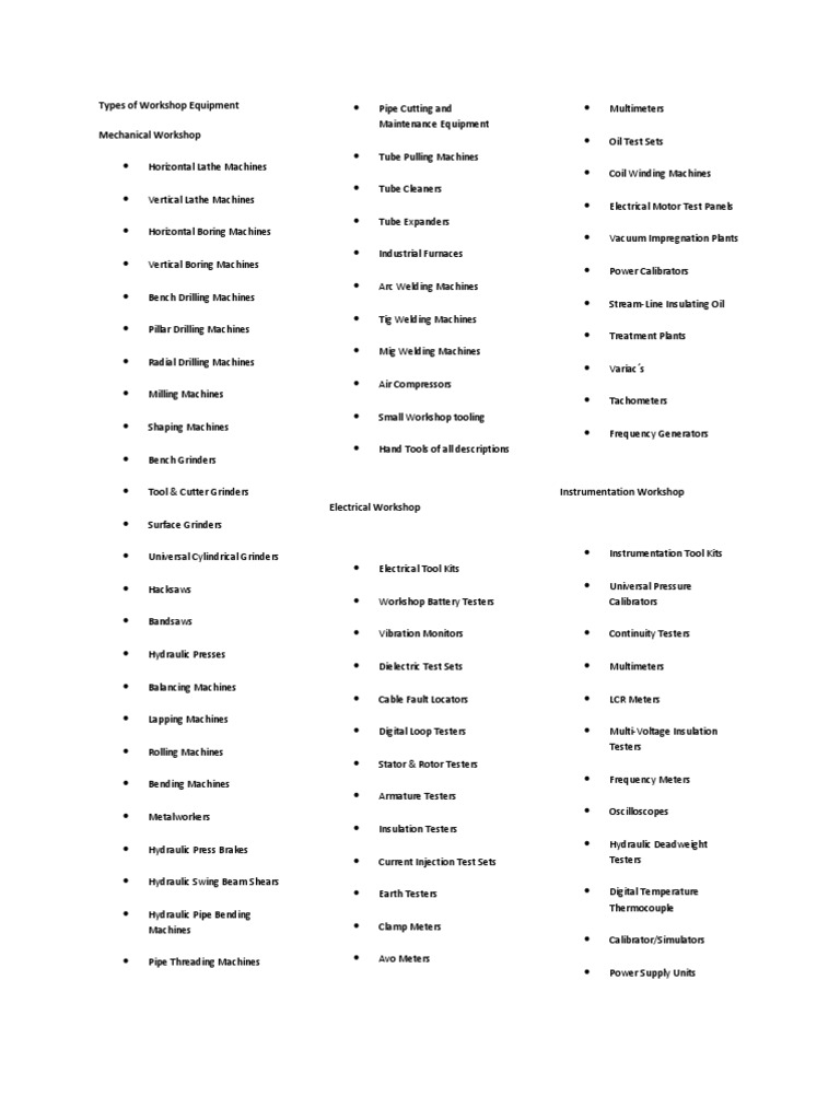Comprehensive Workshop Equipment Guide | PDF | Machines | Grinding ...