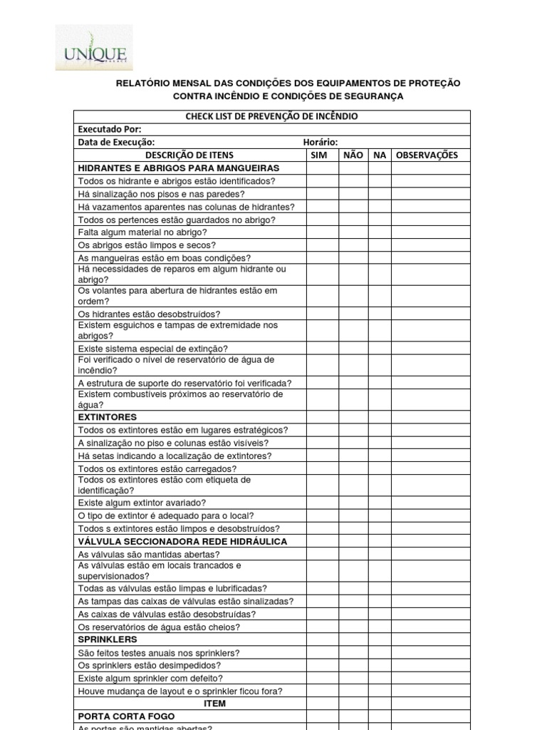 Checklist de Segurança Contra Incêndio | PDF