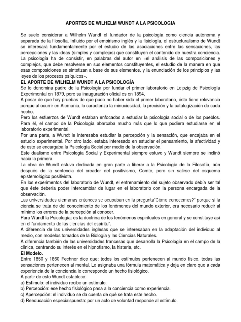 Aportes de Wilhelm Wundt a La Psicologia