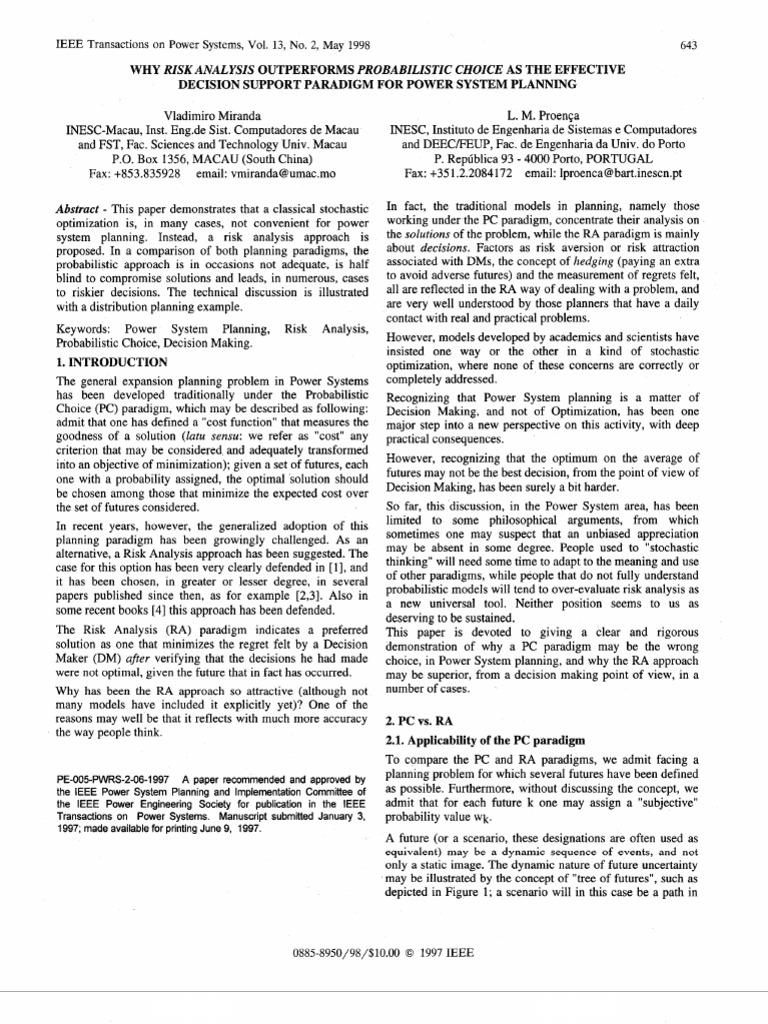 Risk Analysis in Power System Planning | PDF
