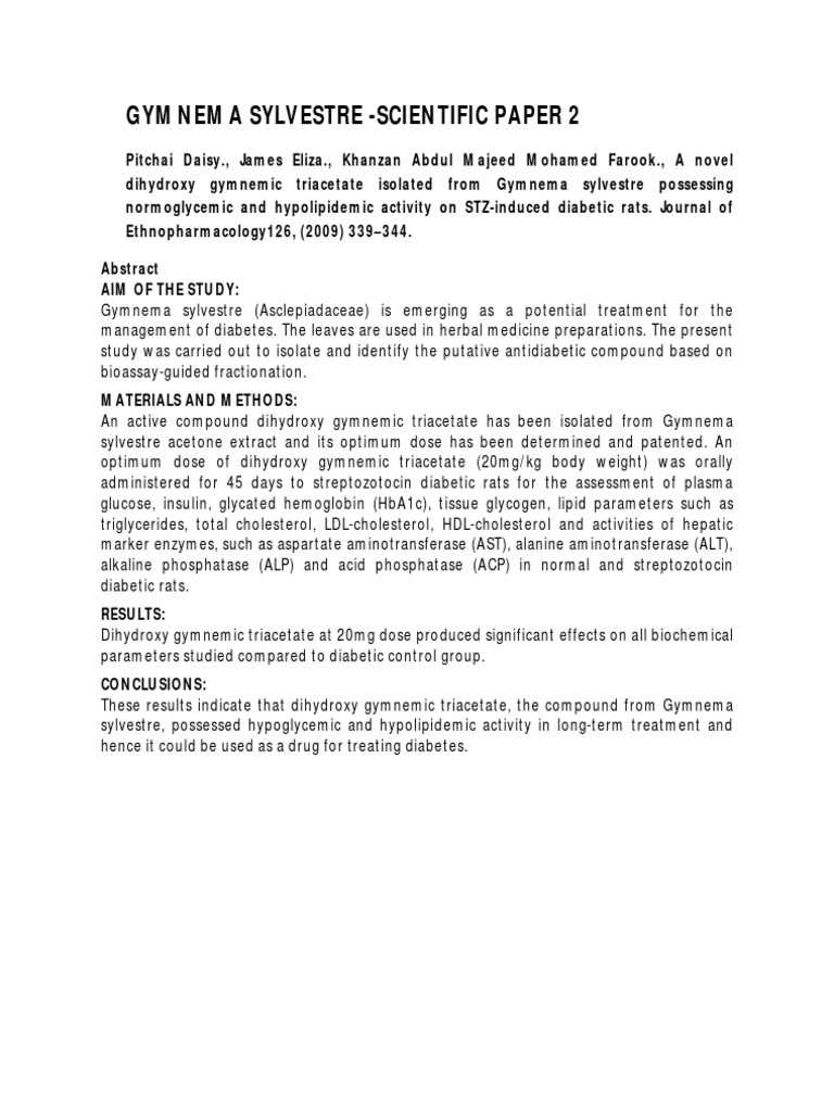 Gymnema Sylvestre Scientific Paper 2 | PDF | Wellness