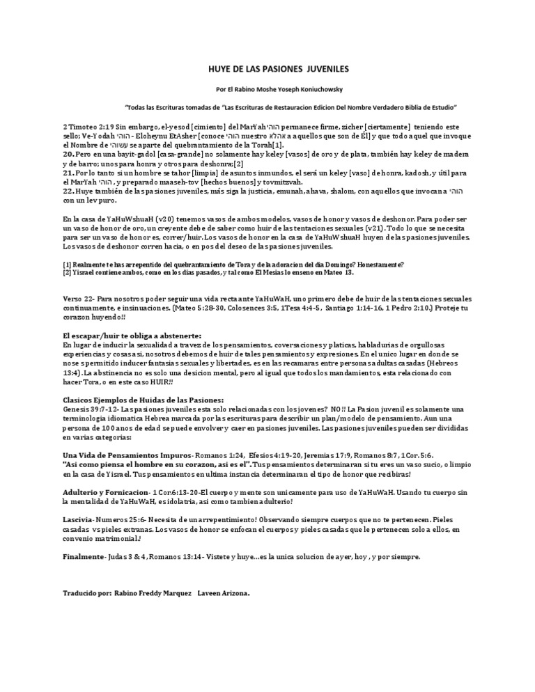Huya De Las Pasiones Juveniles Pdf Judios Y Judaismo Biblia scribd