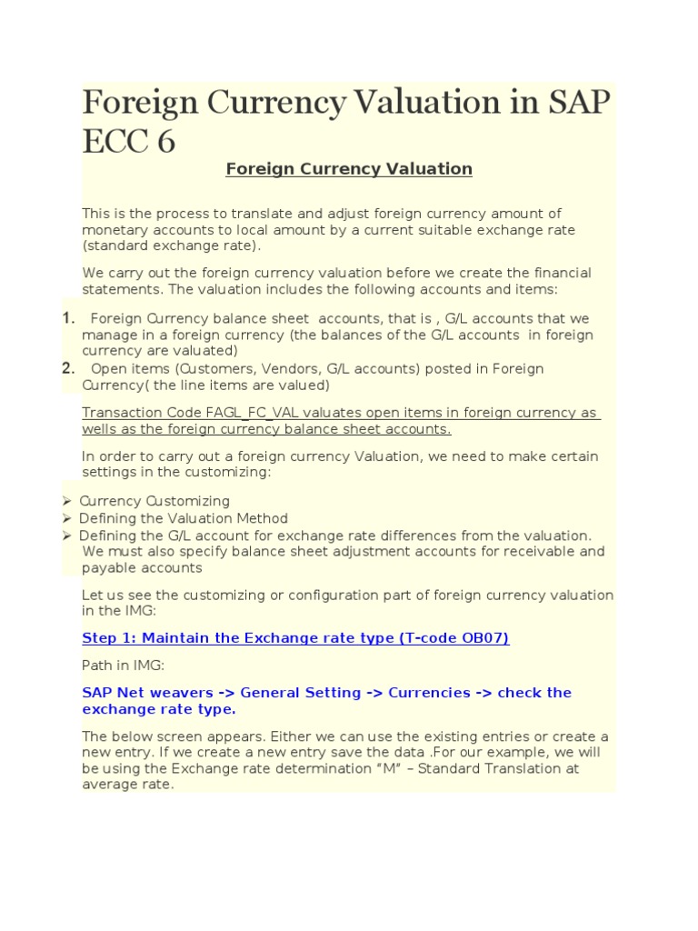 Foreign Currency Valuation in SAP ECC 6 Valuation (Finance