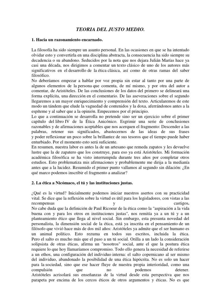 Teoria Del Justo Medio Aristóteles Felicidad y autoayuda