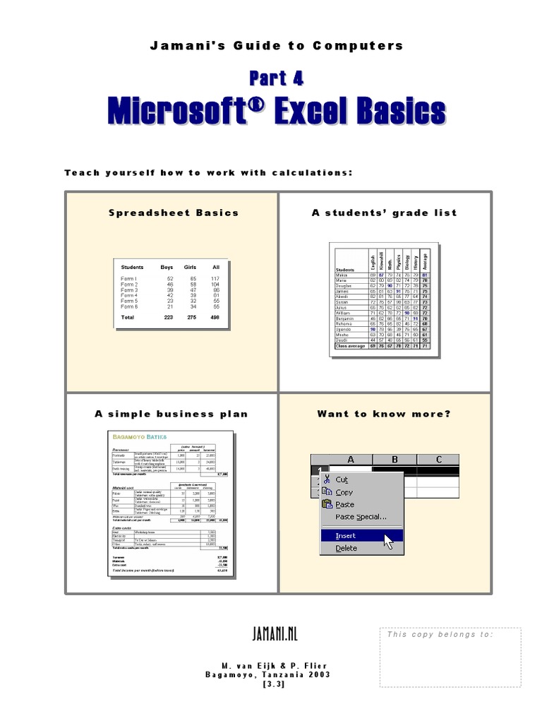 Basic Computer Knowledge Good Part 4 Excel Spreadsheet Microsoft Excel