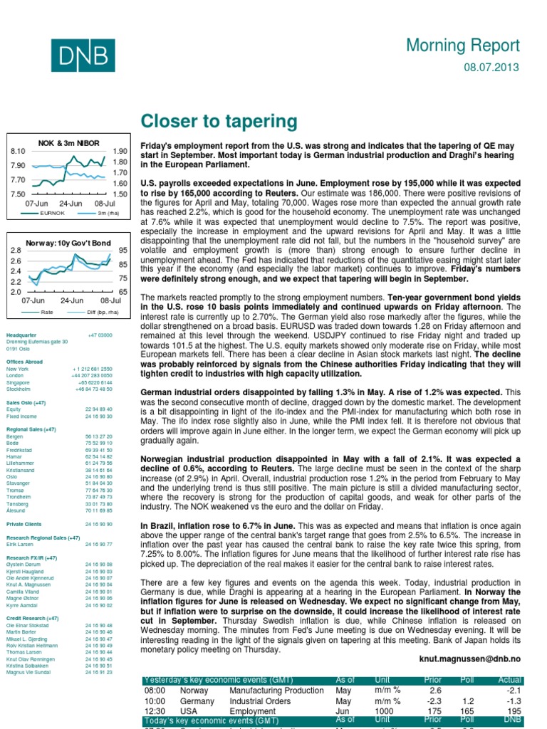 Closer To Tapering Morning Report PDF Financial Adviser Damages