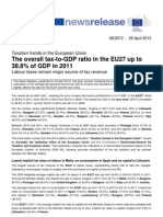 The Overall tax-to-GDP Ratio in The EU27 Up To 38.8% of GDP in 2011