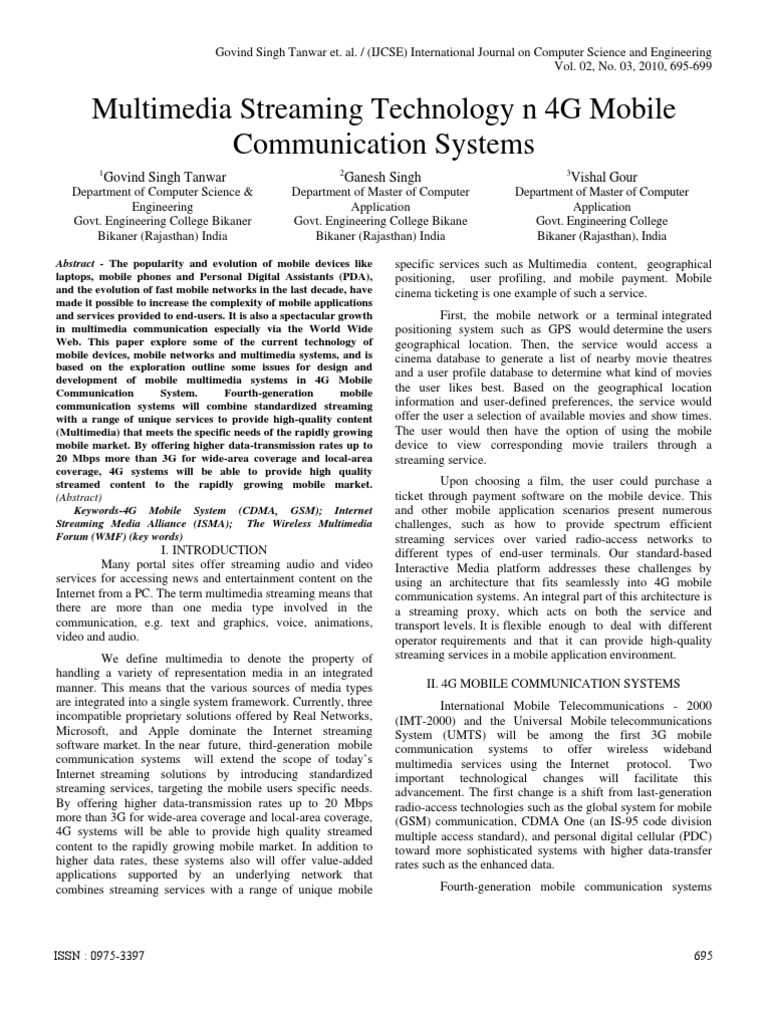 Multimedia Streaming Technology N 4G Mobile Communication Systems | PDF ...