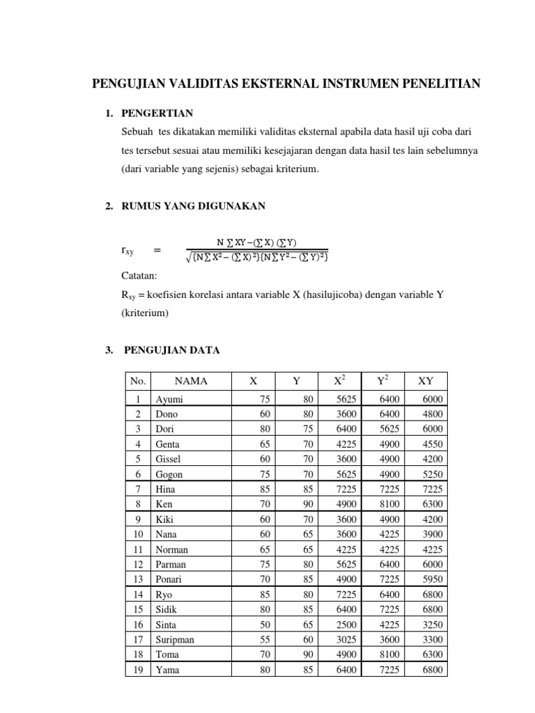Contoh Perhitungan Validitas Eksternal Sanitasi Alam