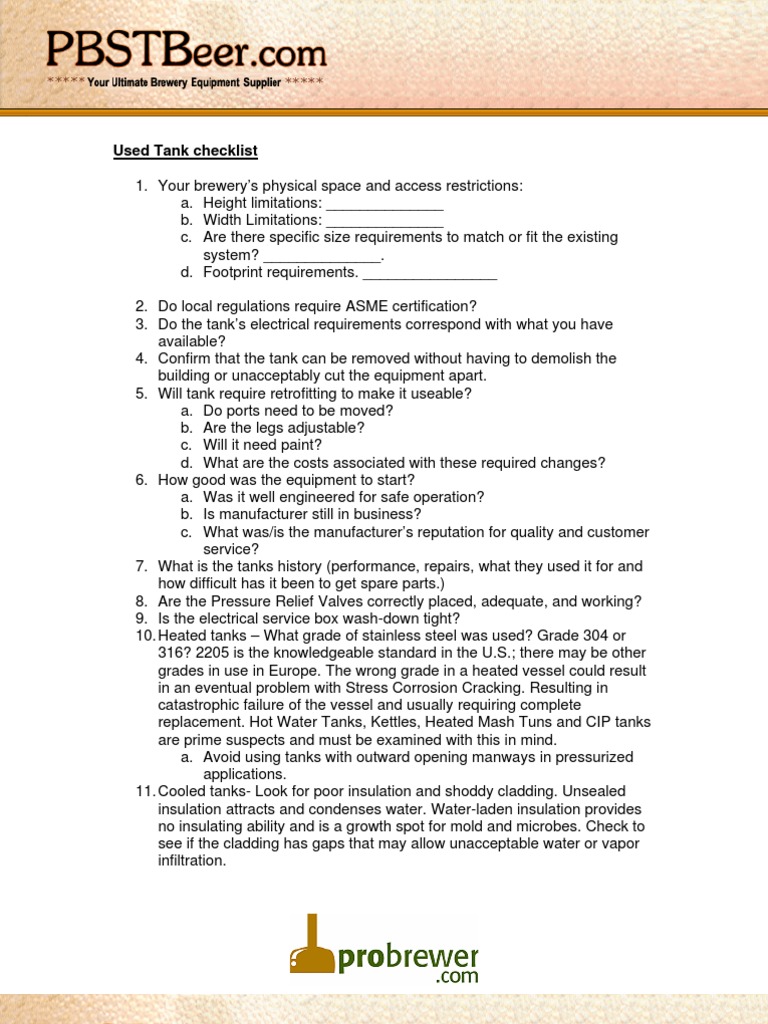 Brewers Checklist PDF Brewing Brewery