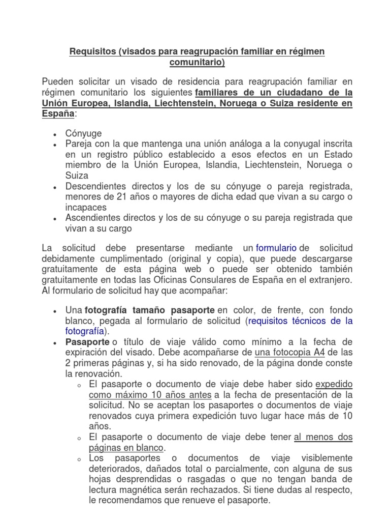 Requisitos Reagrupacion Familiar 2013 Pdf Pasaporte Gobierno