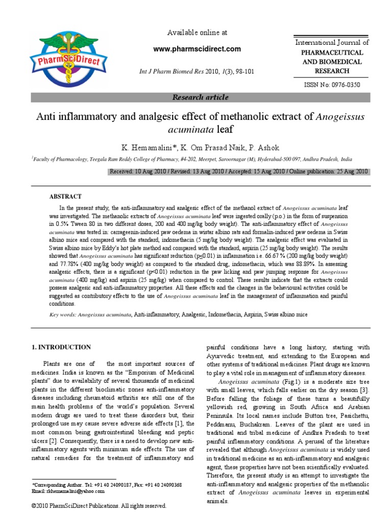 Anti-Inflammatory and Analgesic Study | PDF