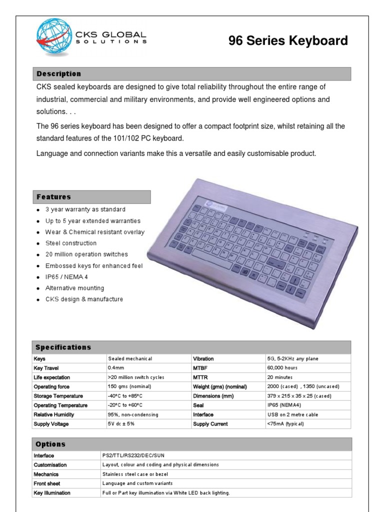 Compact Industrial 96 Series Keyboard | PDF | Computers