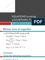 Equations Involving Logarithmic Functions