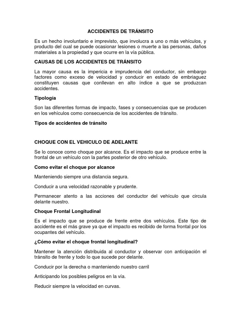 Cómo evitar choques frontales en tránsito | PDF | Accidente de tráfico ...
