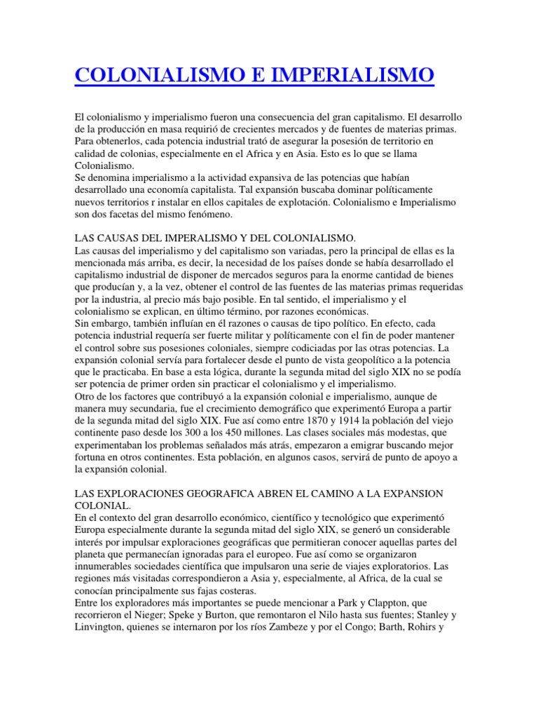Colonialismo e Imperialismo: Causas y Efectos | PDF | Imperialismo ...