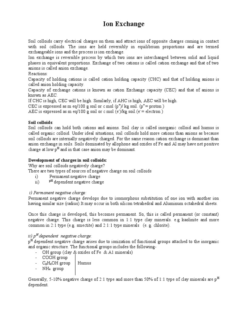 Ion Exchange Soil Colloids PDF Ion Soil