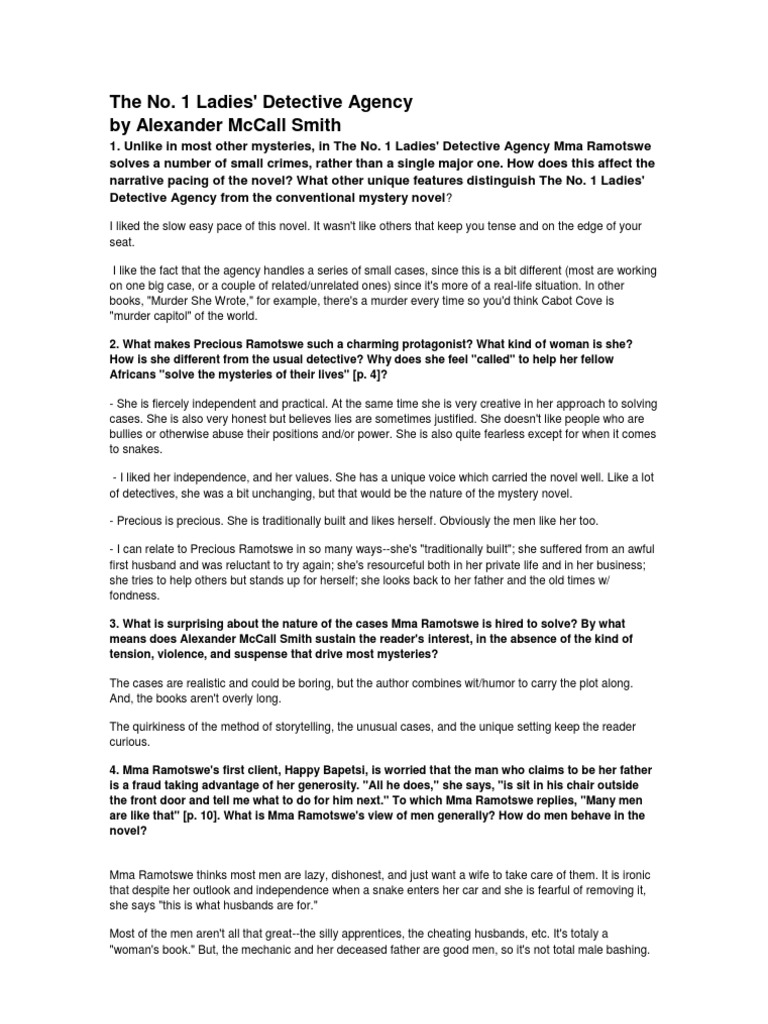 Ladies Detective Questions and Answers Intuition Detective Fiction