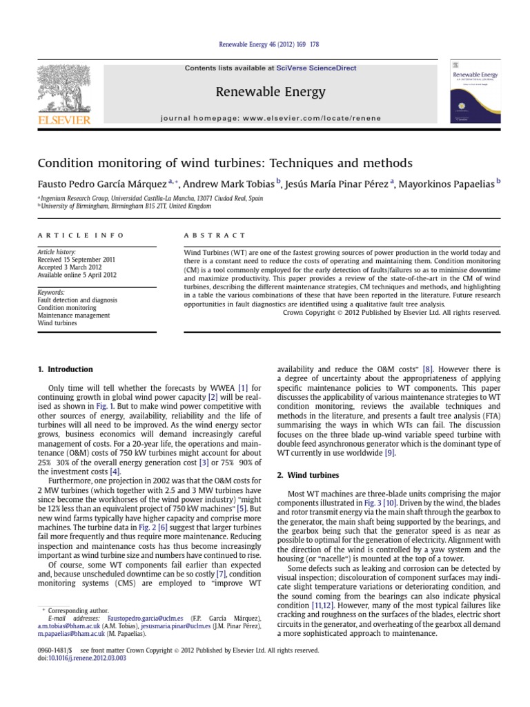 Condition Monitoring of Wind Turbines - Techniques and Methods | PDF ...