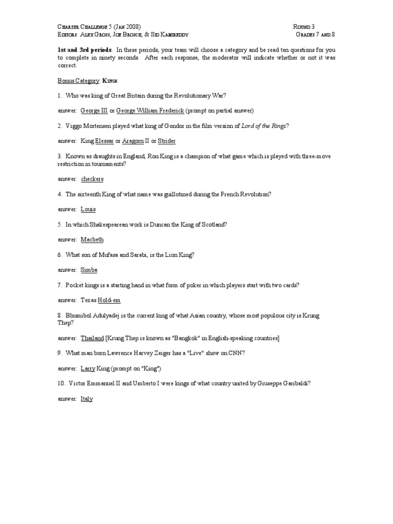Scholastic Bowl Questions Round 2 PDF Mardi Gras Circle
