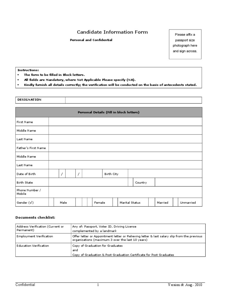 Candidate Information Form Template | PDF | Identity Document ...