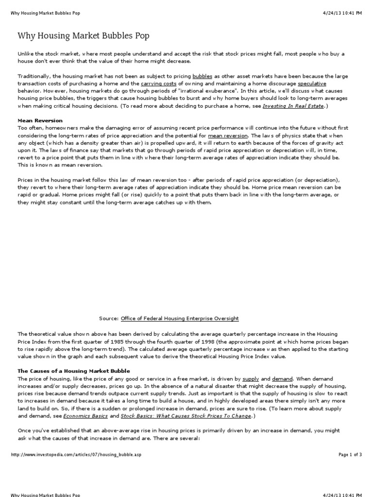 Why Housing Market Bubbles Pop | PDF | Economic Bubble | Mortgage Loan