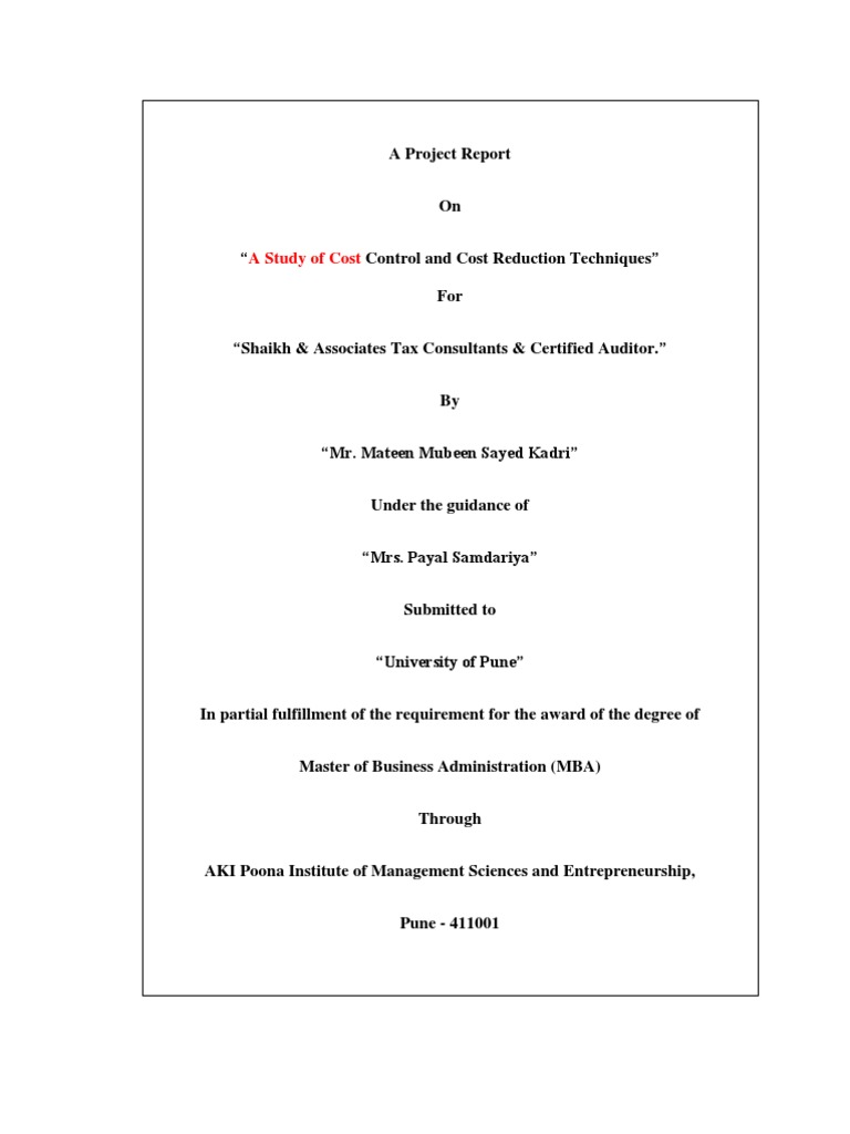Cost Control And Cost Reduction Pdf