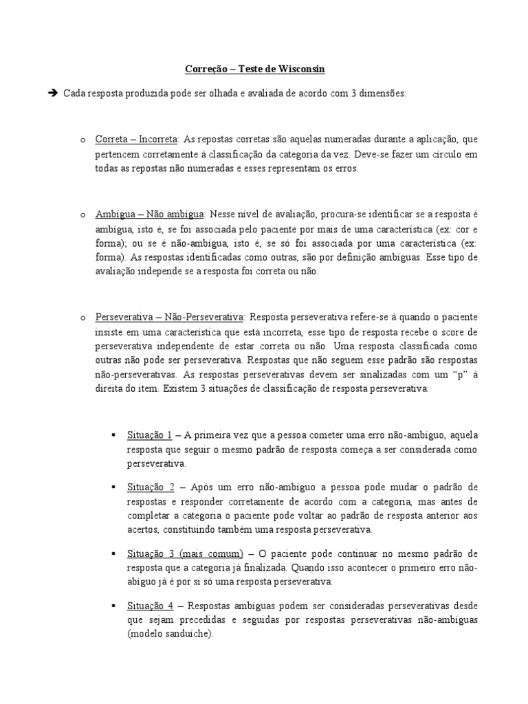 Corre o - Teste de Wisconsin | PDF