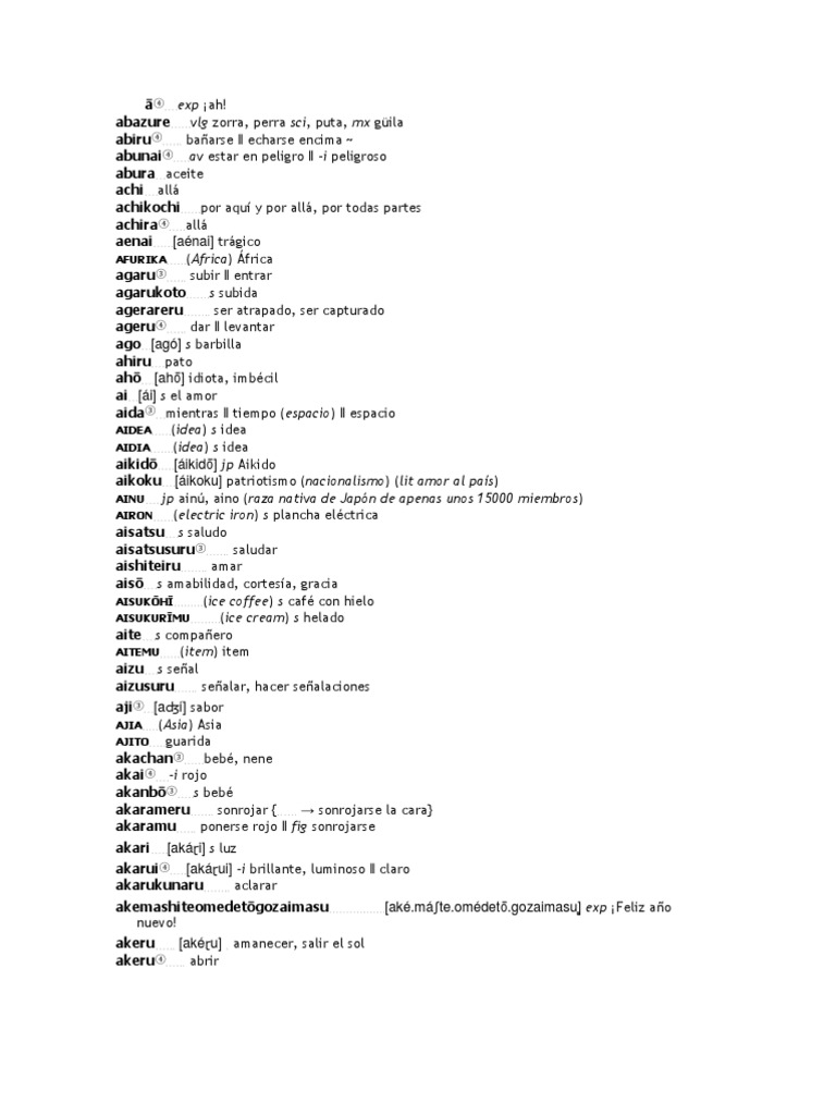 Diccionario Espanol Japones Naturaleza