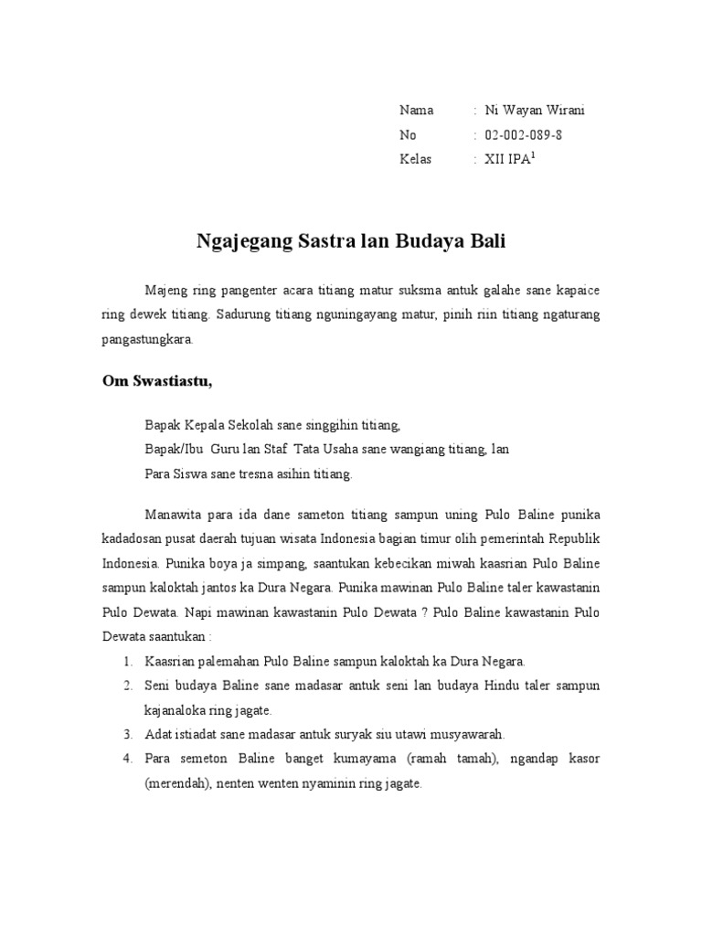 Pidato Bahasa Bali Tentang Ngajegang Basa Bali Jurnal Siswa