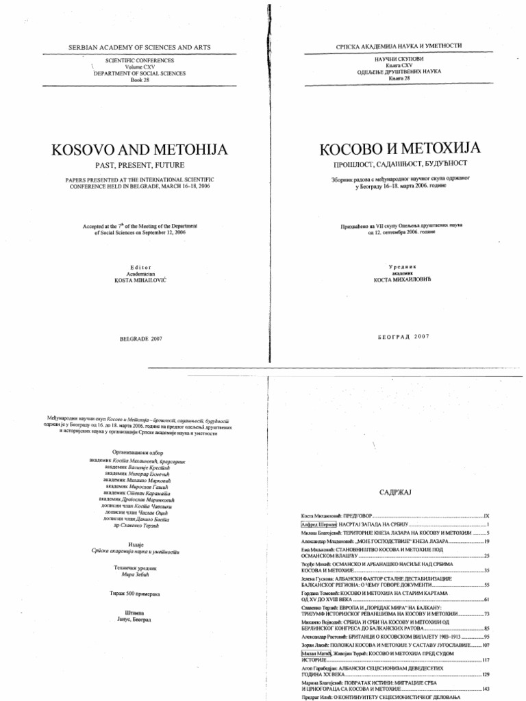 Kosovo i Metohija Proslost, Sadasnjost, Buducnost