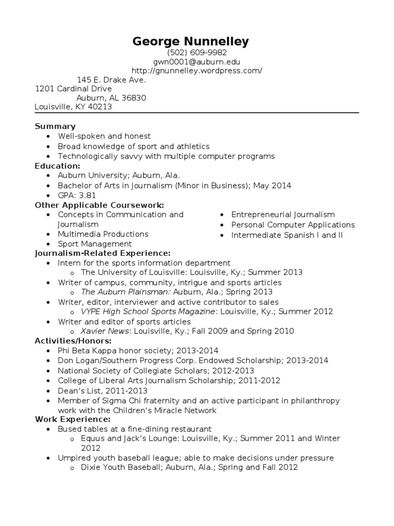 Journalism Graduate's Resume | PDF | Social Science