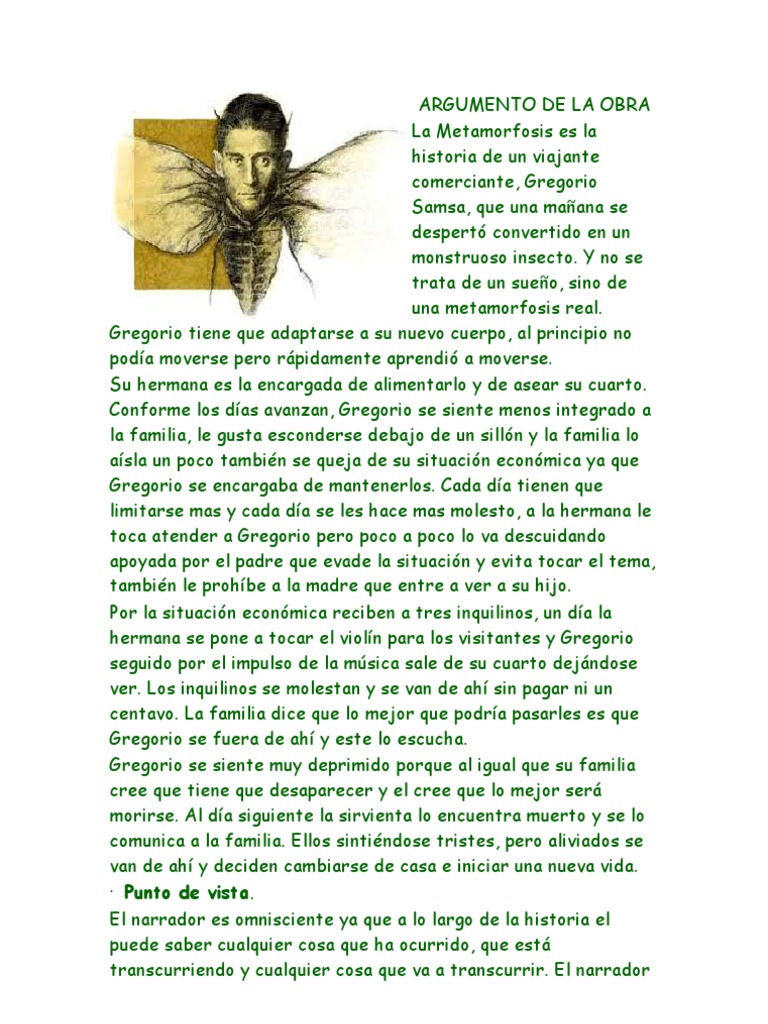 ARGUMENTO DE LA OBRA Metamorfósis La metamorfosis Franz Kafka