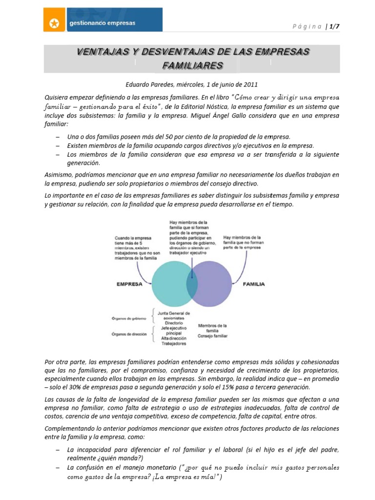 Ventajas y desventajas de empresas familiares | PDF | Negocios (general ...